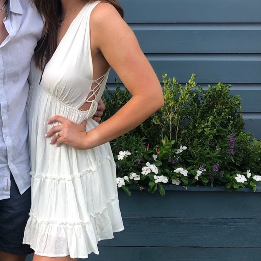 White mini dress with tie details